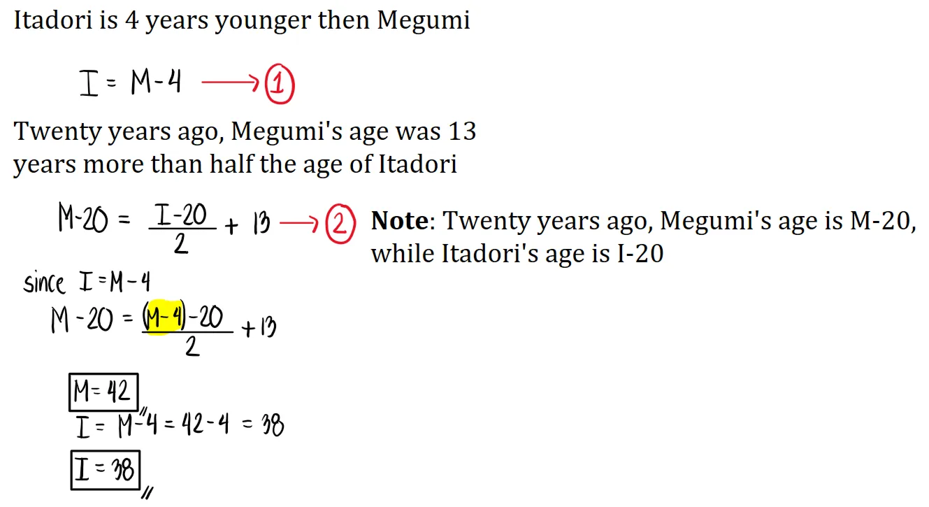Age Problems | Algebra – Problem 1: – Diagram