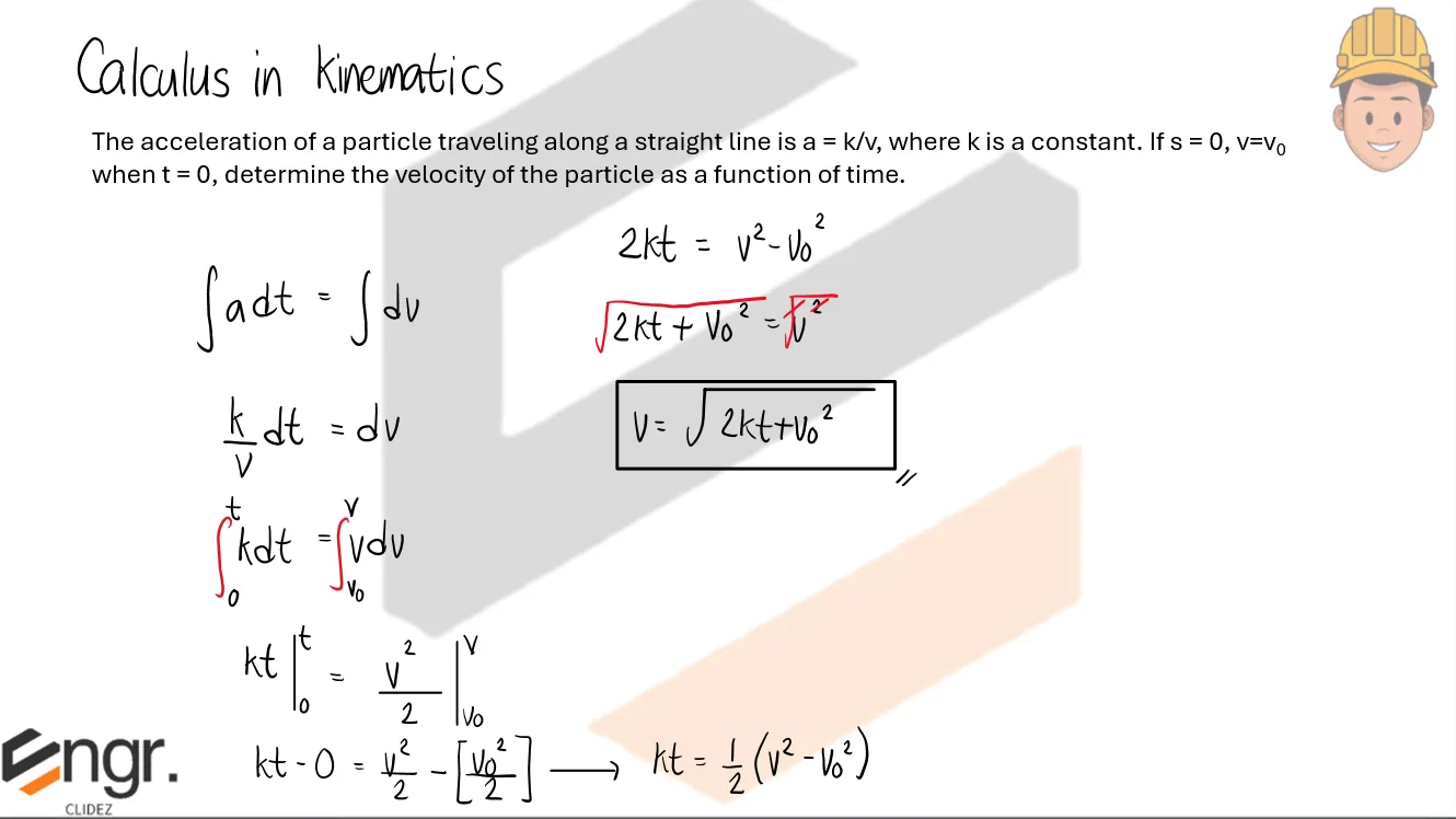Classical Physics – Problem: Velocity as a Function of Time Given a=k/v – Diagram