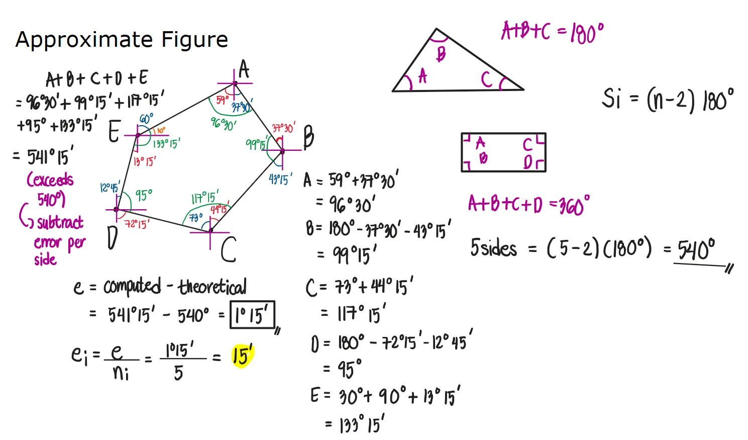 Compass Surveying | Bearings and Azimuths – Problem 1: – Diagram