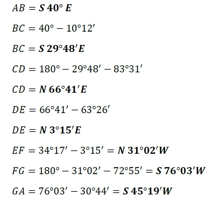 Compass Surveying | Bearings and Azimuths – Problem 5: – Diagram