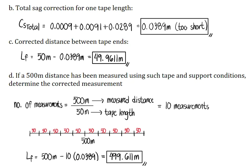 Measurement of Distances | Fundamentals of Surveying – Problem 11 (Correction due to Sag with varying support distances): – Diagram