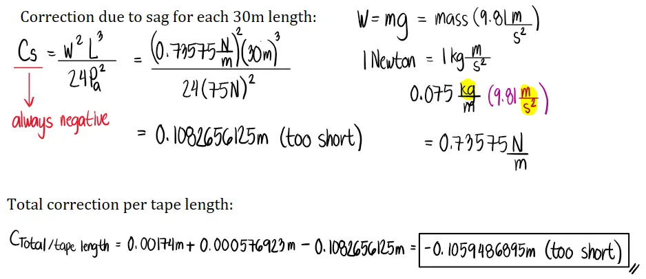 Measurement of Distances | Fundamentals of Surveying – Problem 8 (Correction due to temperature, pull, sag, and slope): – Diagram