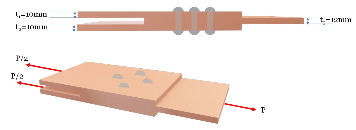 Simple Stresses (Axial, Shear, and Bearing Stresses) | Mechanics of Deformable Bodies – Problem 18: Shear and Axial Stress in Riveted Connections – Diagram