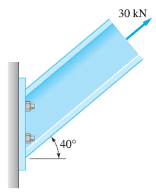Simple Stresses (Axial, Shear, and Bearing Stresses) | Mechanics of Deformable Bodies – Problem 28: Plate Welded to the I-Beam Fastened by Four Bolts – Diagram