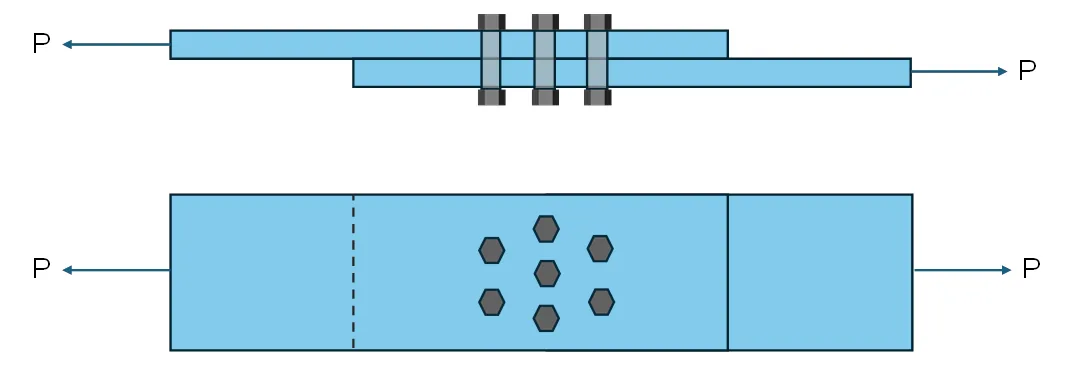 Simple Stresses (Axial, Shear, and Bearing Stresses) | Mechanics of Deformable Bodies – Problem 31: Maximum Safe Value of P in Bolted Connection | Shear, Bearing, and Tension Rupture – Diagram