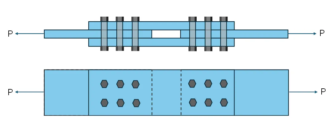 Simple Stresses (Axial, Shear, and Bearing Stresses) | Mechanics of Deformable Bodies – Problem 32: Butt Connection | Bearing Capacity and Shear Stress – Diagram