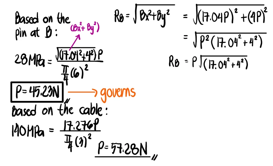 Simple Stresses (Axial, Shear, and Bearing Stresses) | Mechanics of Deformable Bodies – Problem 23: Foot Pedal | Maximum Force P that can be Applied (Three Equations) – Diagram