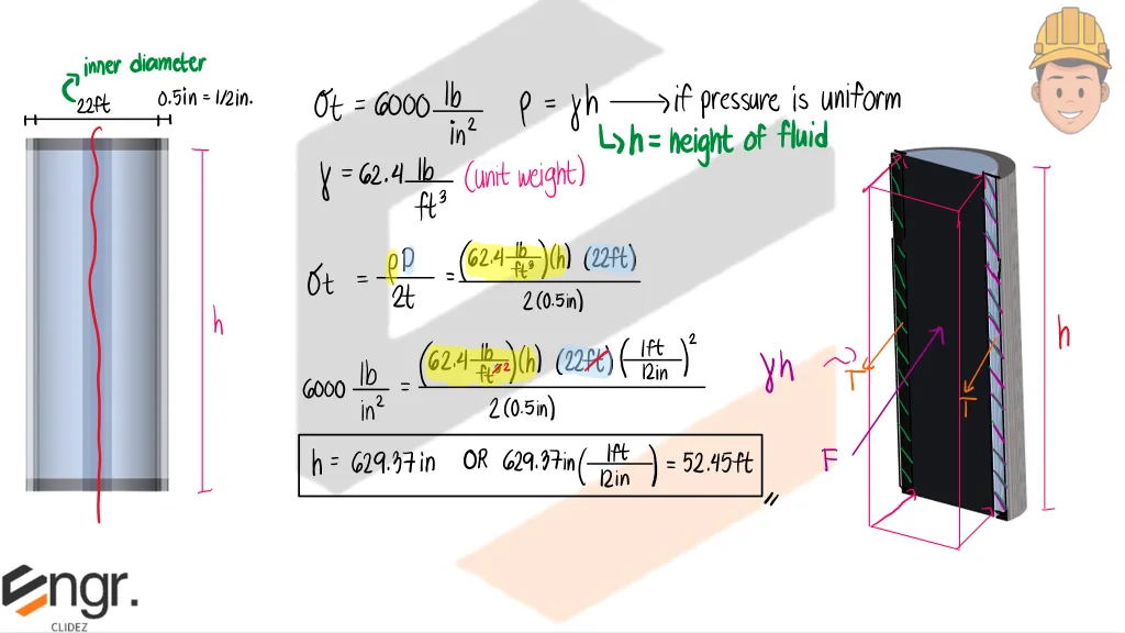 Thin-walled Pressure Vessels | Mechanics of Deformable Bodies – Problem 4: – Diagram