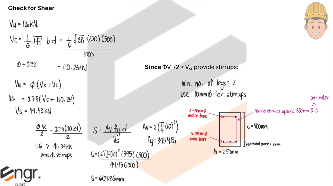Design of Web Reinforcement (Stirrups) | Principles of Reinforced Concrete – Problem 1 (Design Problem): – Diagram