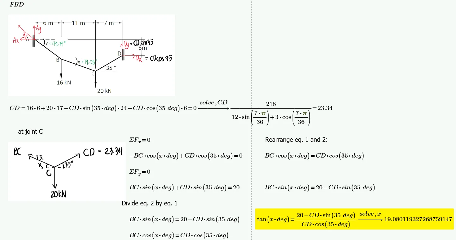Analysis of Cables (Segmented, Parabolic, and Catenary) | Statics of Rigid Bodies – Problem 4: Segmented Cable with unknown angles – Diagram